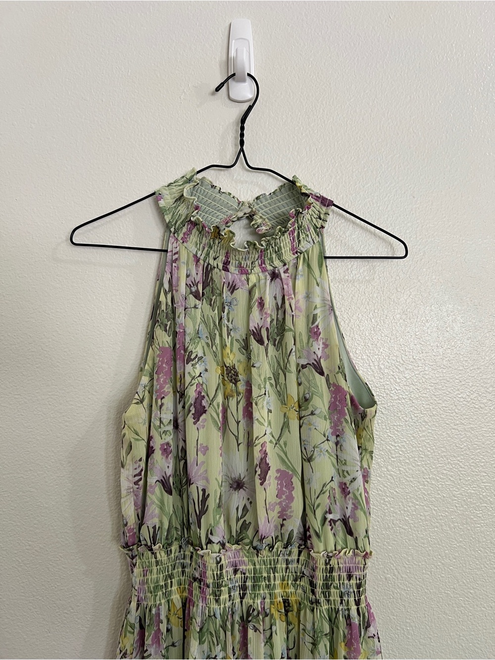 Floral Smocked Halter Flowy Maxi Dress - Green/Purple